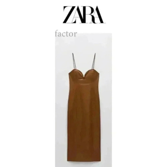 ZARA CARAMEL FAUX LEATHER Dress size‎ XS - Picture 1 of 6